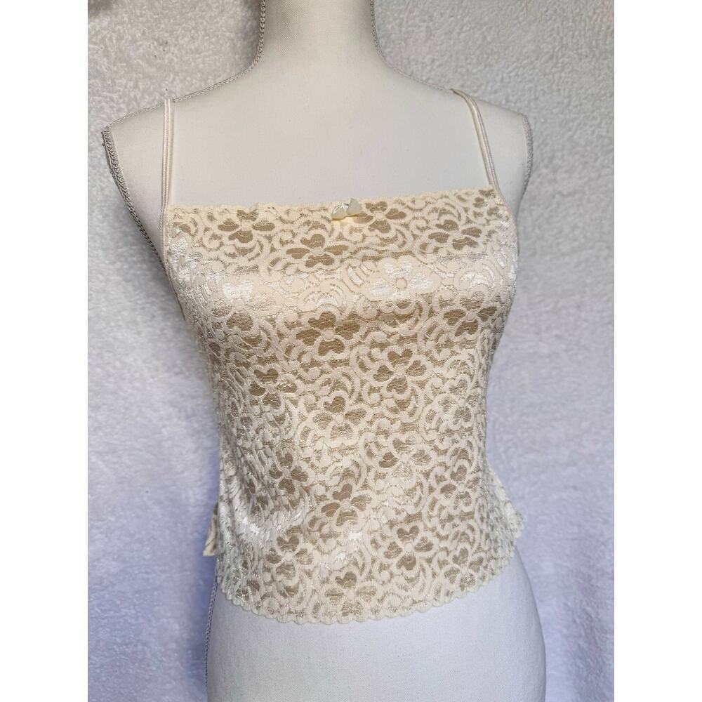 Vintage 90's Eva Cervantes Cream Nylon Lace Strappy Cropped Camisole Medium - Picture 2 of 8